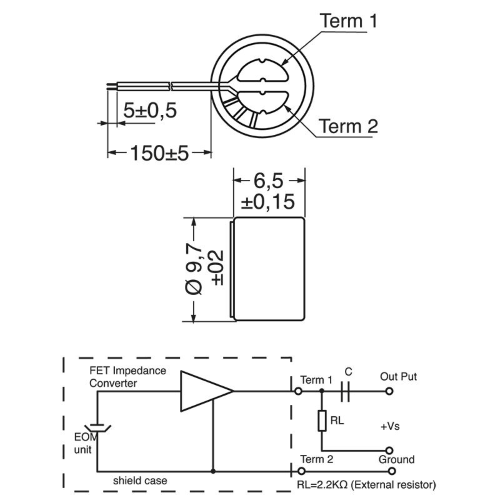CAPSULA MICROFONICA A CONDENSATORE OMNIDIREZIONALE PREAMPLIFICATA 9,8x6,7mm CON FILI