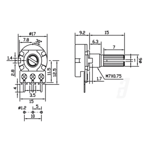POTENZIOMETRO 220K 250K Ohm LINEARE CON MANOPOLA