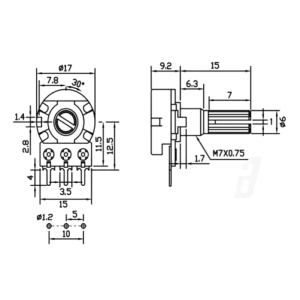 POTENZIOMETRO 47K 50K Ohm LINEARE CON MANOPOLA